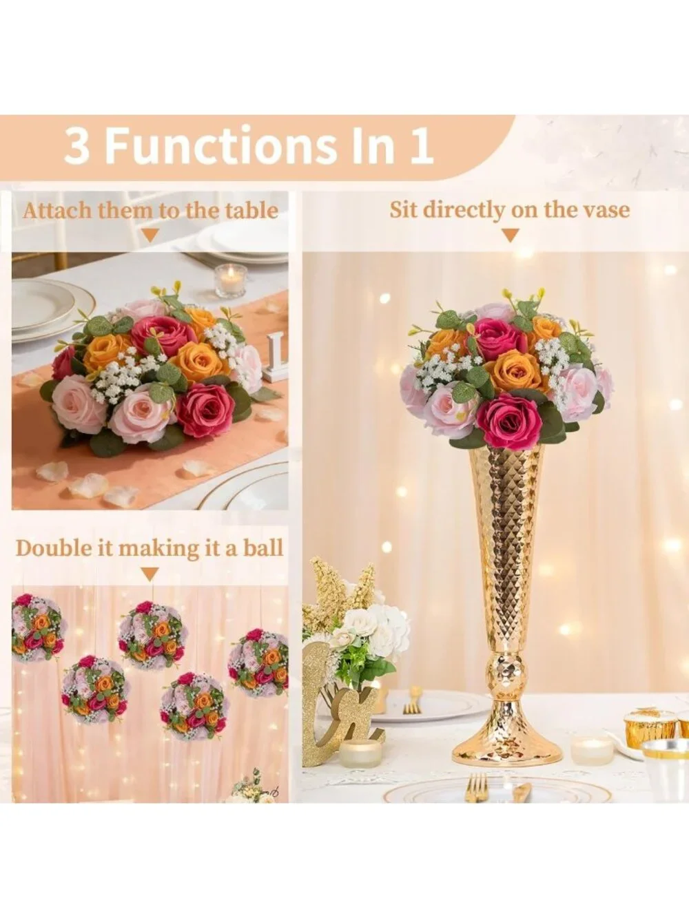 Vibrant Hot Pink & Orange Flower Ball Centerpieces for Table Decor, Wedding